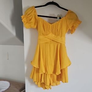 Selfie Leslie Yellow Off-Shoulder Jumpsuit
